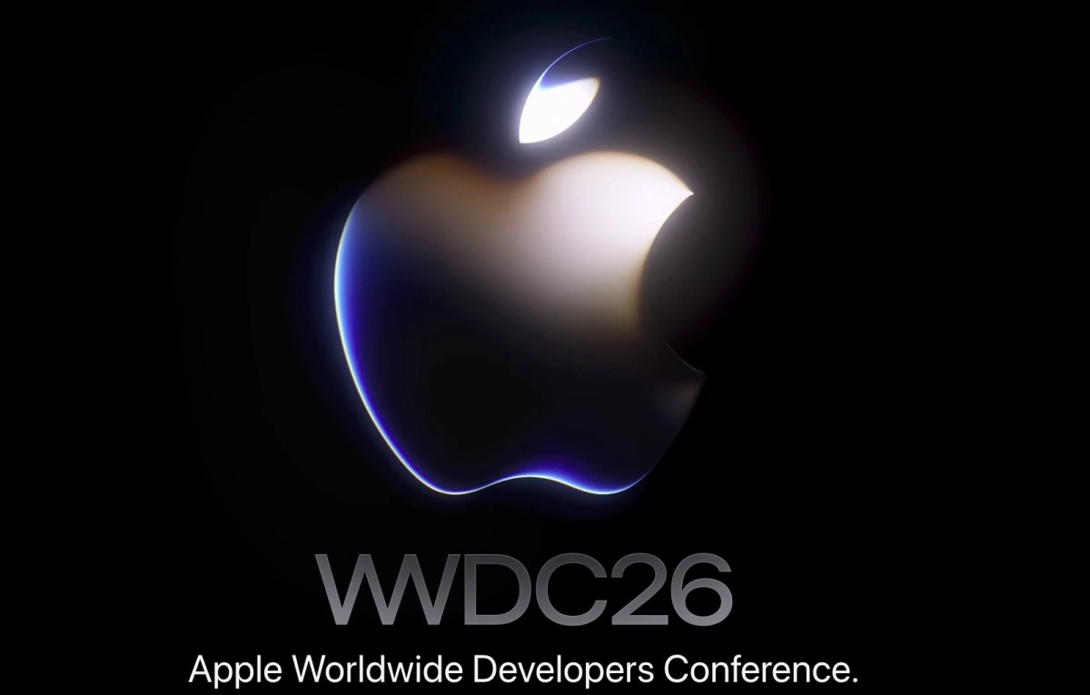Apple WWDC26 logo and text on black background.