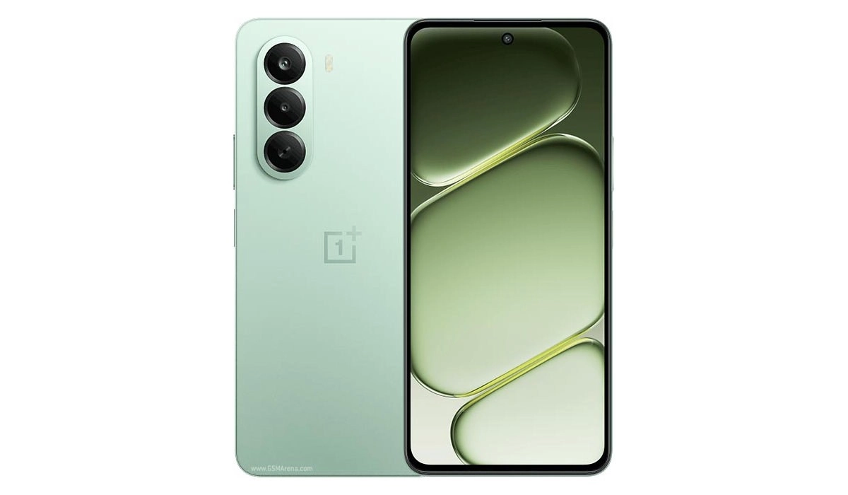 OnePlus green entry-level smartphone from front and back