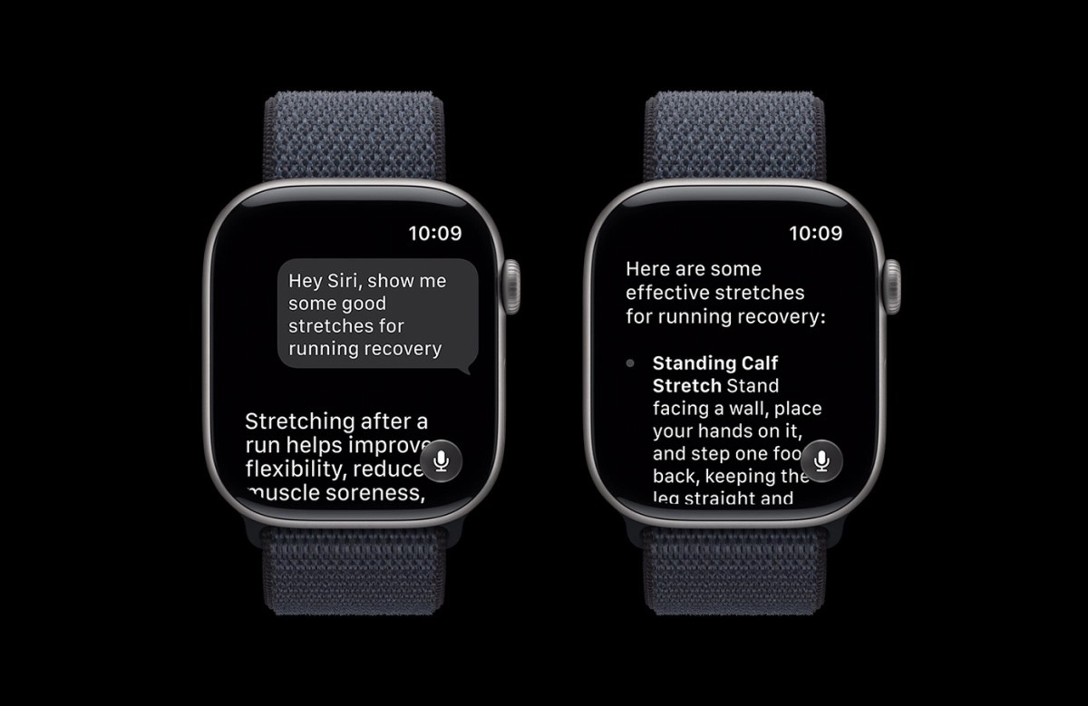 Apple Watch Siri running recovery stretches.