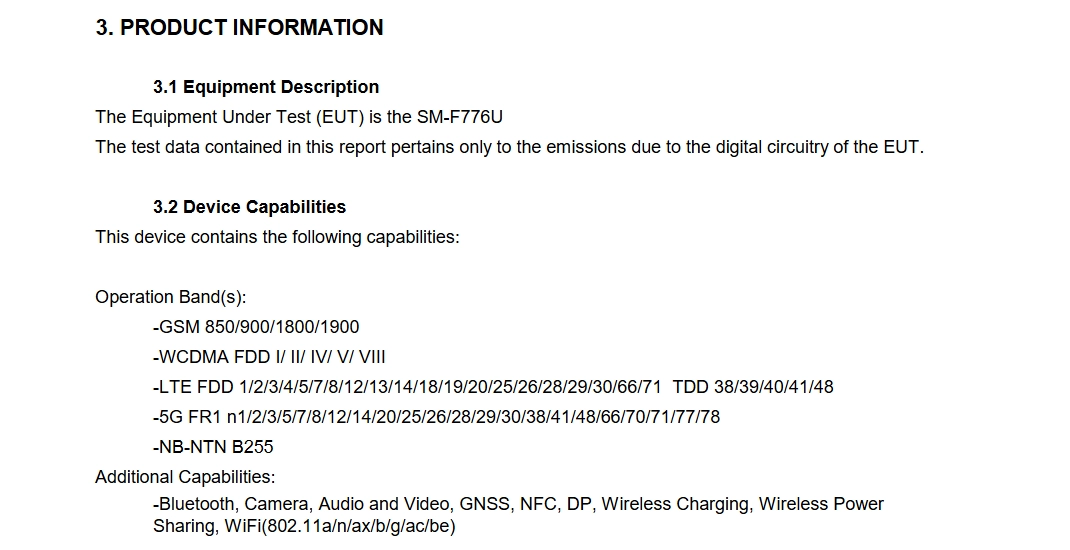FCC certification for Samsung SM-F776U device.