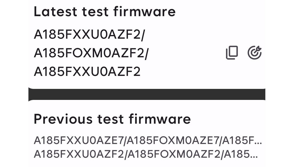 Samsung A18 test firmware build details.