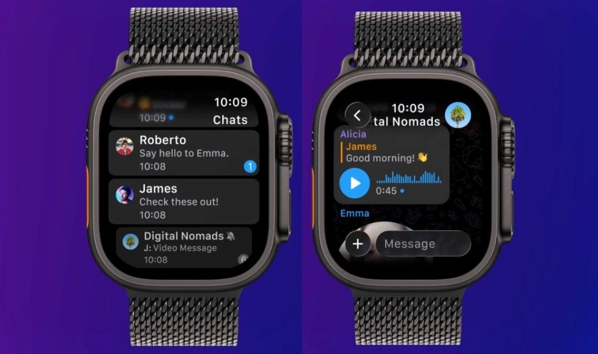Apple Watch running native Telegram app.