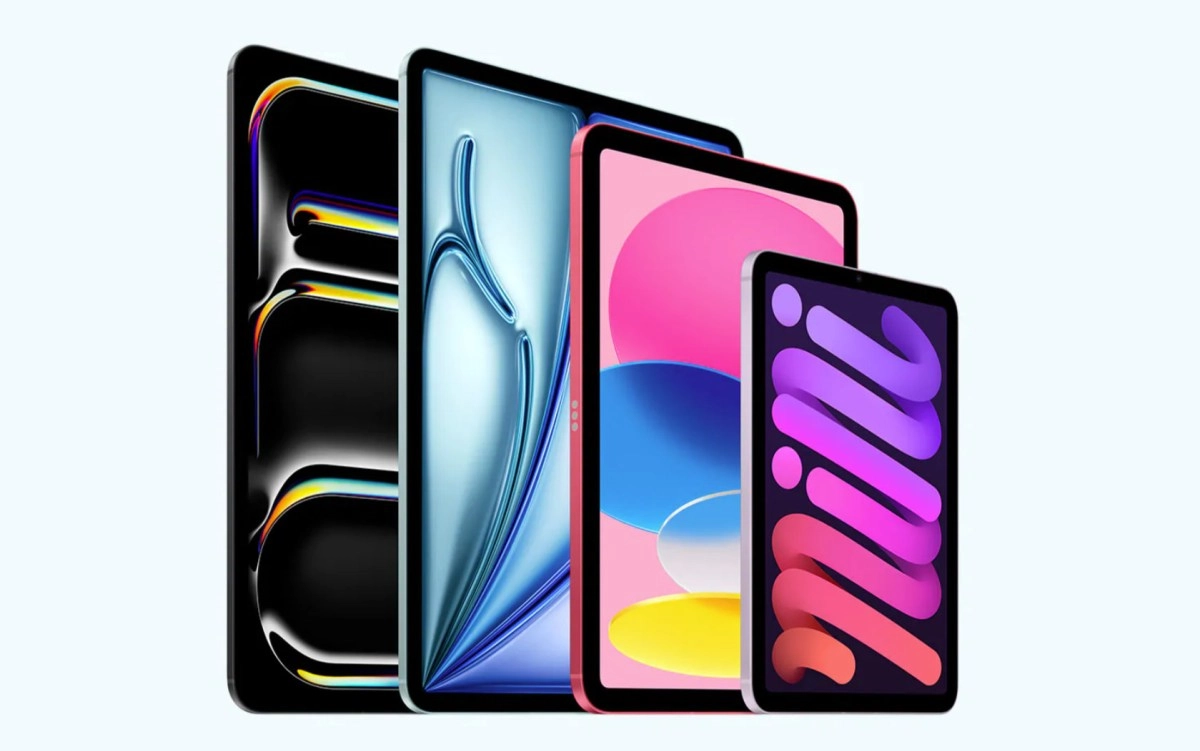 Row of colorful iPads of varying sizes.