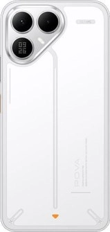Tecno Pova 8 white back with camera and display.