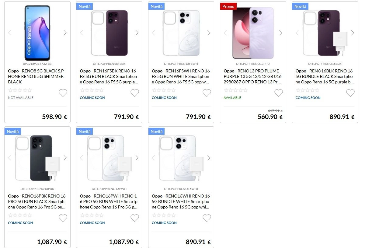 Oppo Reno 16, Pro, FS phones and prices Europe leak.