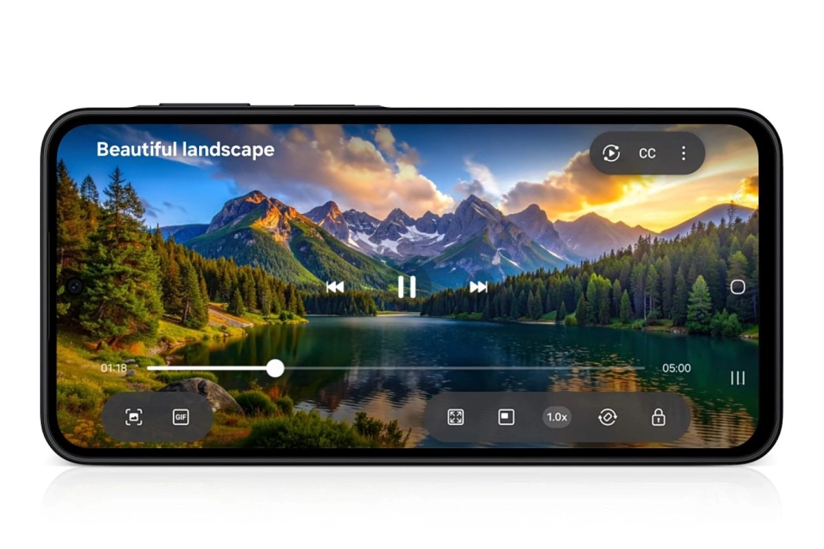 Samsung Galaxy A27 playing landscape video on screen.