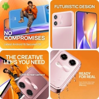 HMD Vibe 2 5G phone details with graphics.