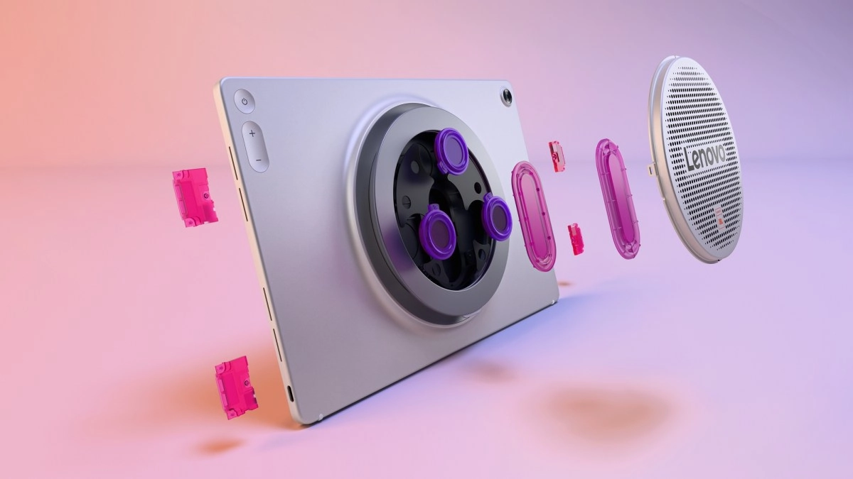 Lenovo Tab Plus components assembly with speakers.