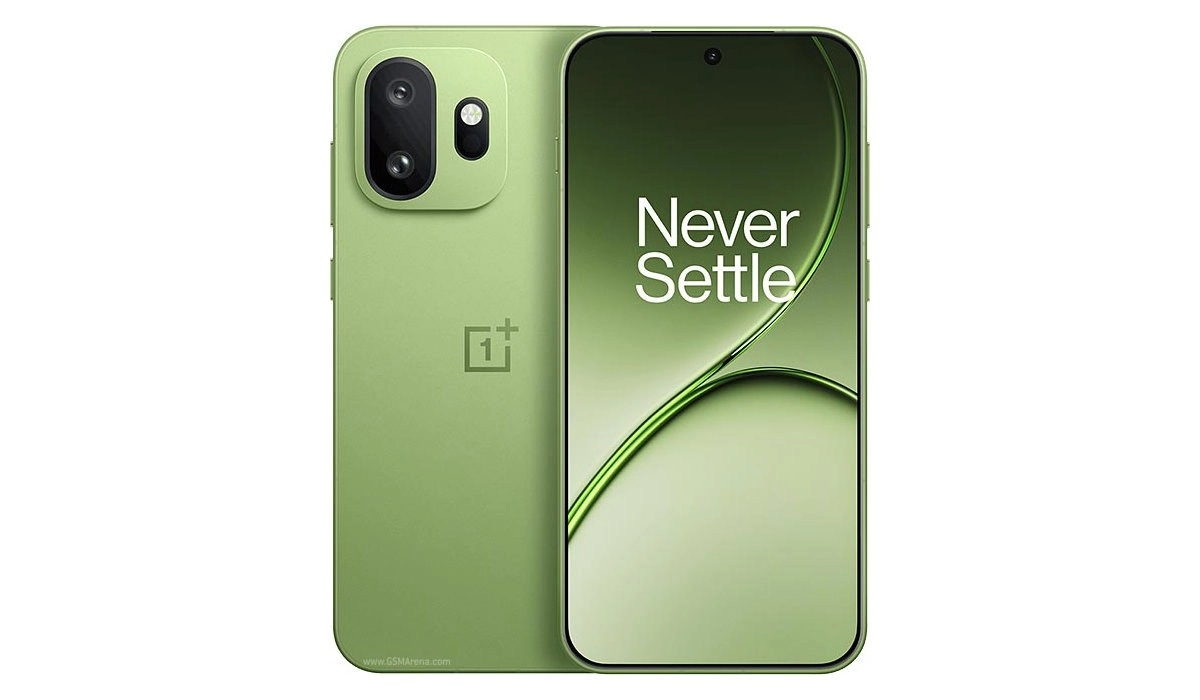 Green OnePlus phone with "Never Settle"