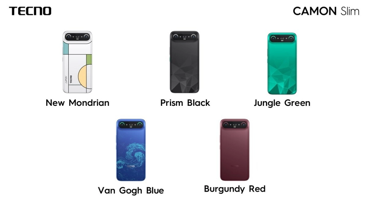Tecno Camon Slim five color and design options.