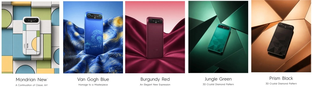Tecno Camon Slim in various colors and designs.
