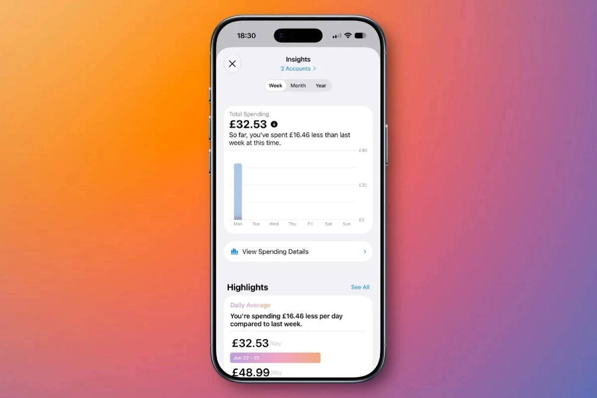Spending insights app on iPhone screen