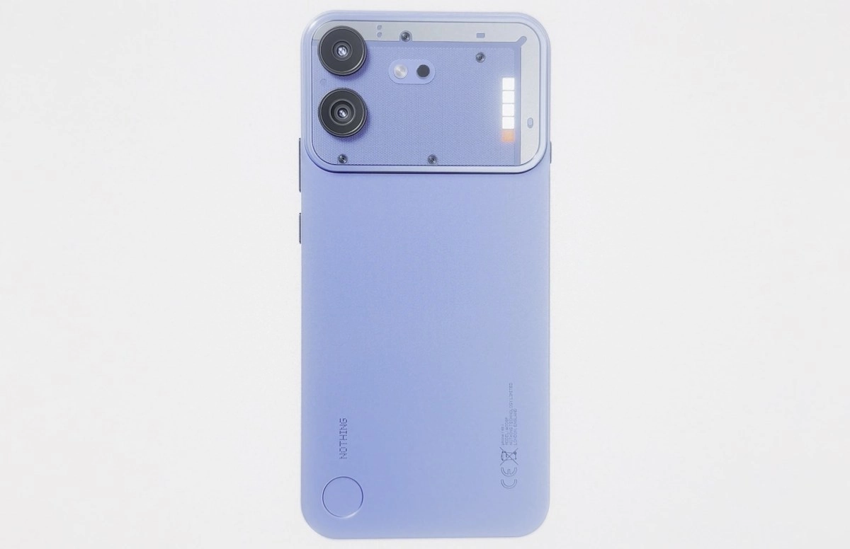 Nothing Phone (4b) rear with camera, battery indicator