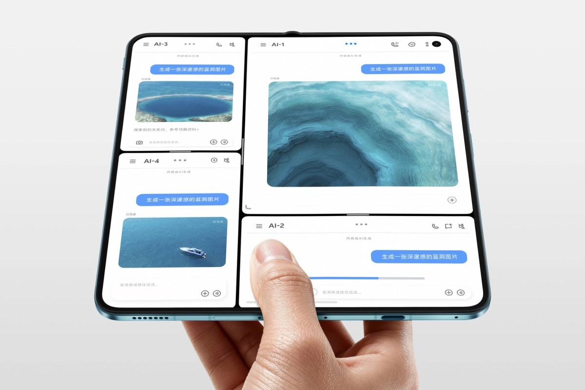 vivo X Fold6 split screen showing AI images