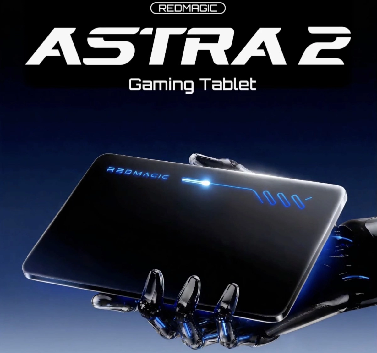 RedMagic Astra 2 gaming tablet held by robotic hand