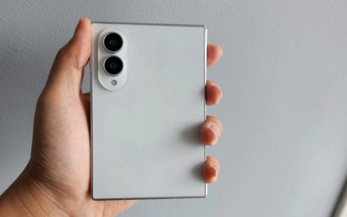 White Samsung Galaxy Z Fold8 back with dual camera.