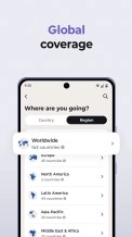 Motorola Global Connect eSIM app showing worldwide coverage.