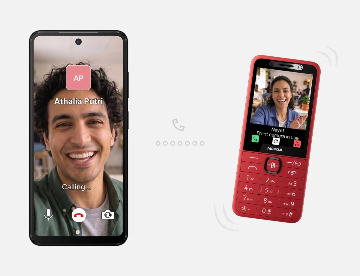 Nokia AI feature phone on video call.