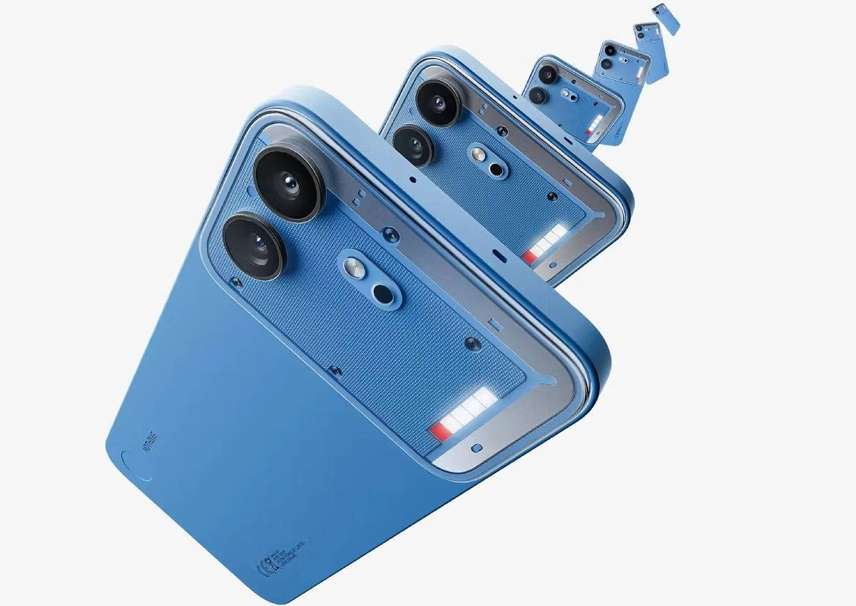 Blue Nothing Phone (4b) with Glyph Bar.