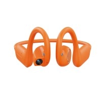 Orange Rollme AirCam earbuds with 8MP camera.