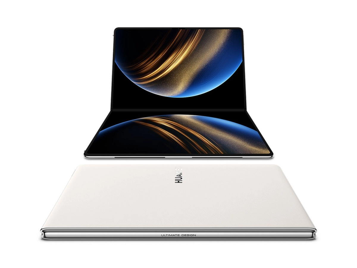 Huawei MateBook Fold opened and closed white.