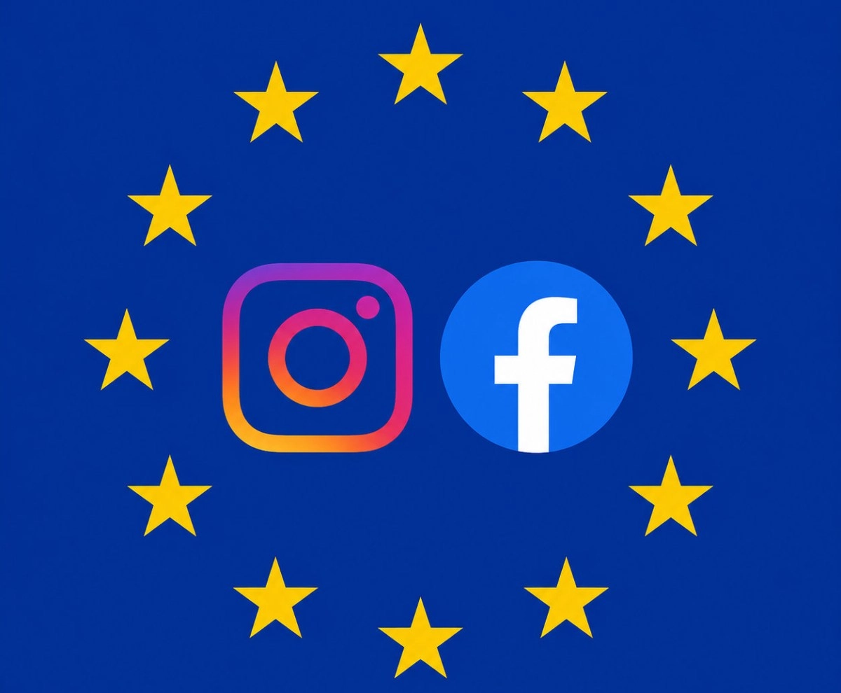 Instagram and Facebook logos within EU stars.