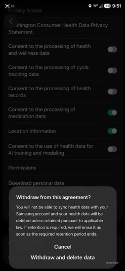 Samsung Health AI data consent prompt