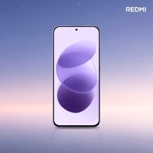 Redmi Note 17 smartphone with purple abstract wallpaper.