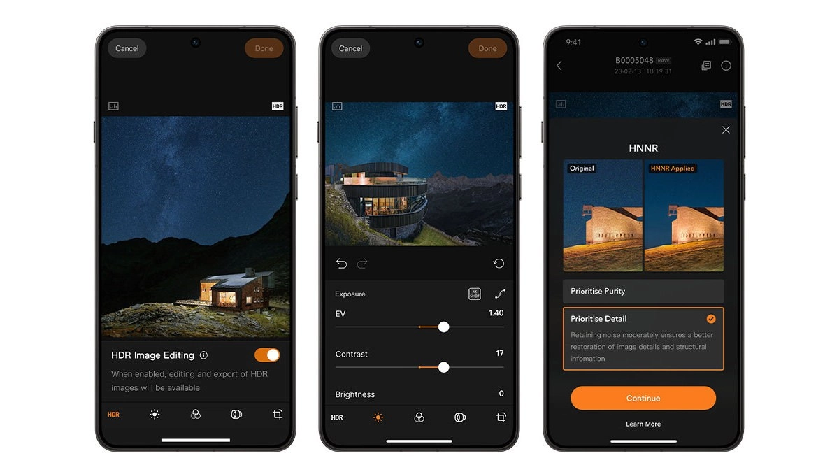Hasselblad Phocus Mobile app HDR editing interface.