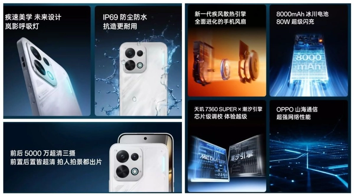 Oppo K15 features 8000mAh battery and cooling fan.