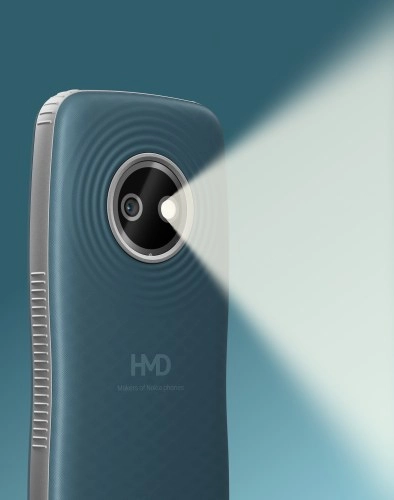 Nokia 123 Shield feature phone with flashlight activated.