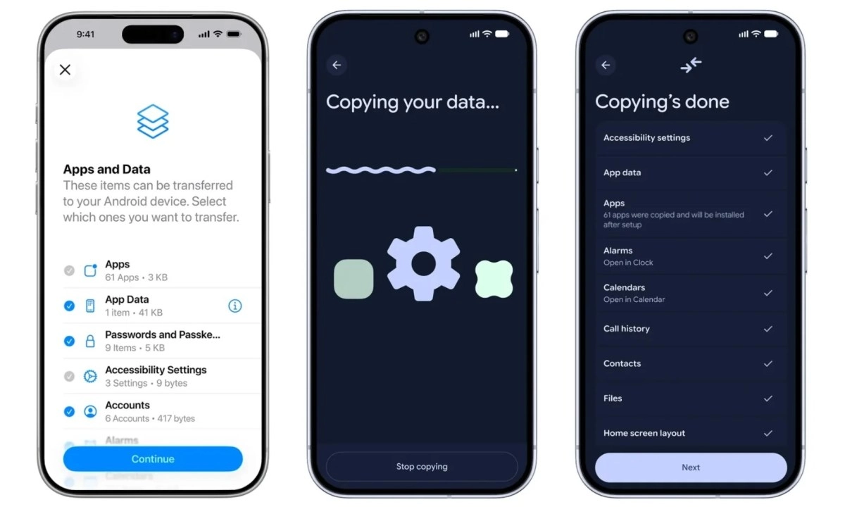 Android 17 iOS migration tool on Samsung foldables.