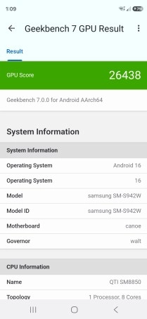 Geekbench 7 GPU benchmark on Samsung Android SM-S942W.
