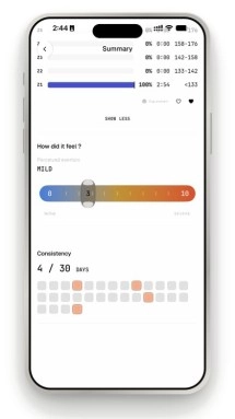 Ultrahuman app screen with summary and exertion slider.