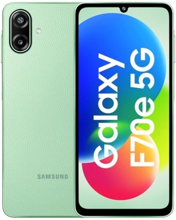 Samsung Galaxy F70e 5G phone, light green.