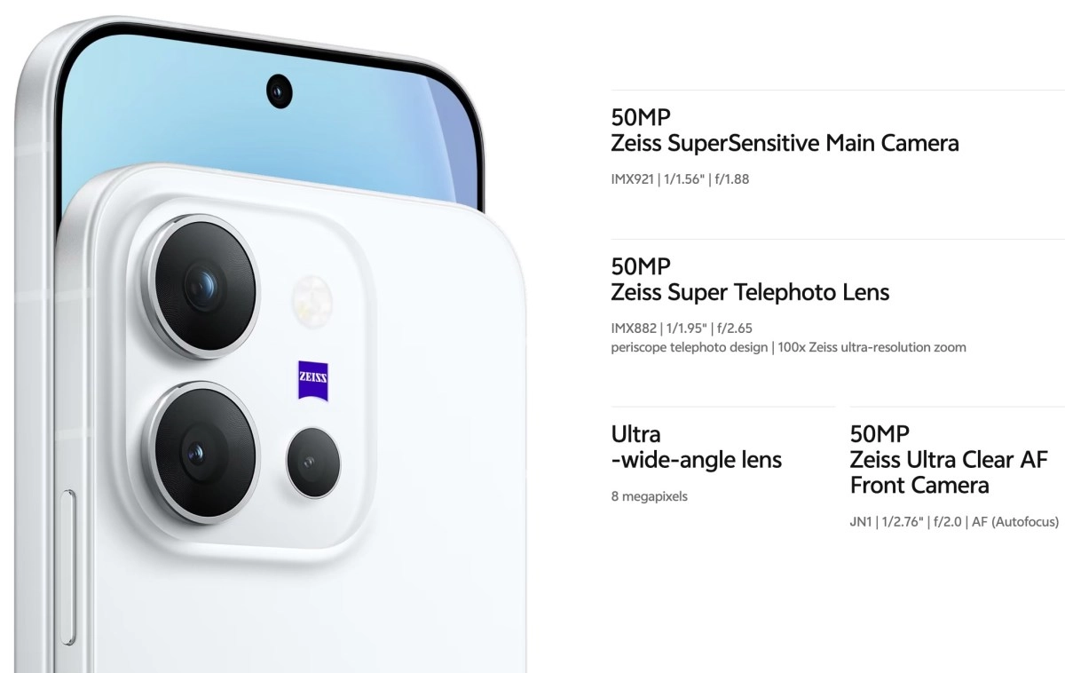 vivo X300 E rear camera module with Zeiss branding.