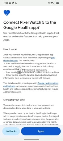 Pixel Watch 5 setup screen in official Google app.