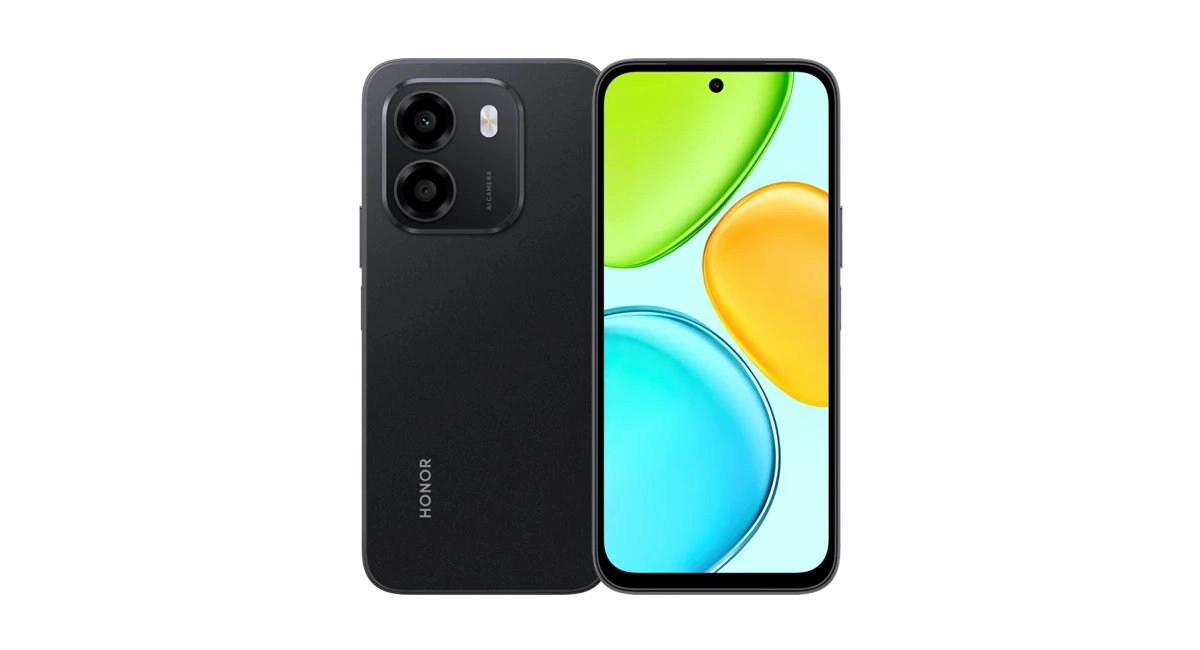 Honor X6e black smartphone front and back