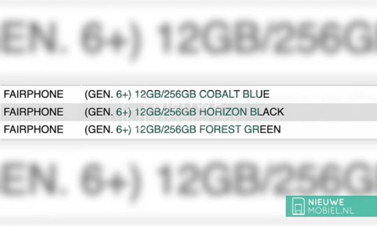 Fairphone 6+ 12GB/256GB color options listed