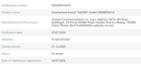 Xiaomi 2609BPNG1G certification details, active status.