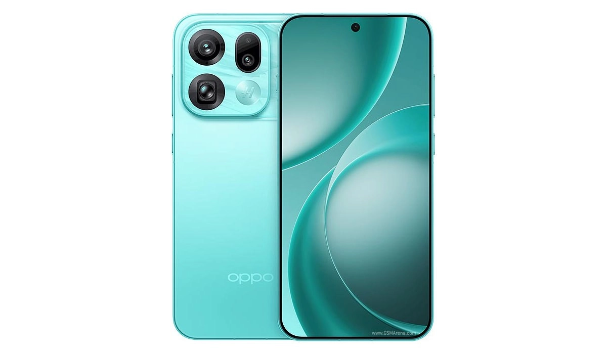 Oppo F35 teal smartphone front and back