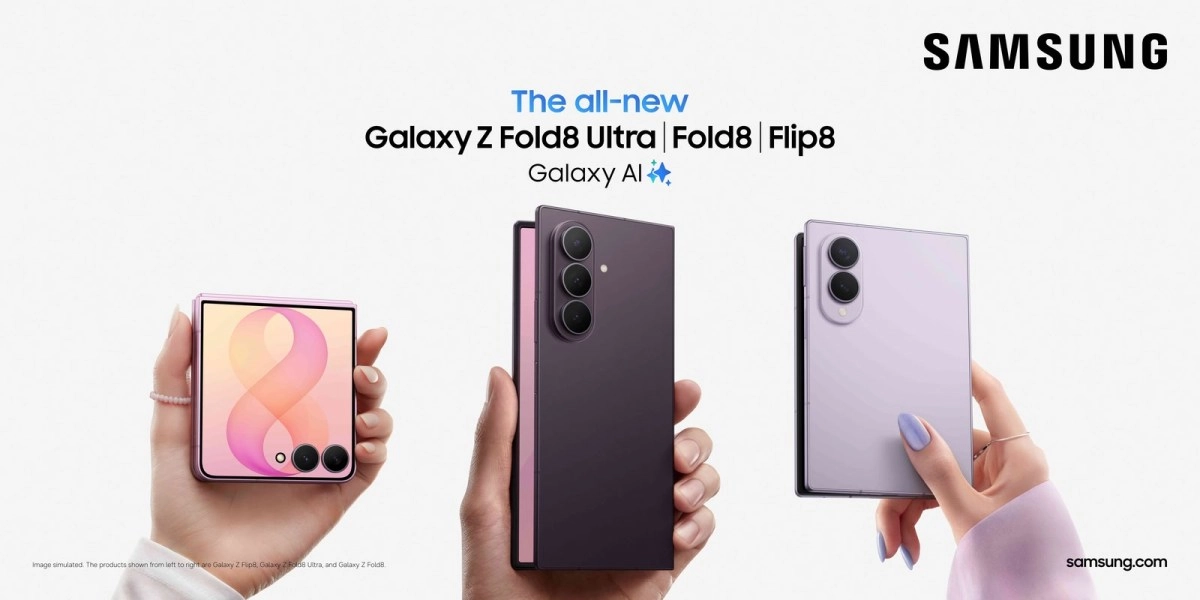 Samsung Galaxy Z Fold8 Ultra, Fold8, Flip8 phones.