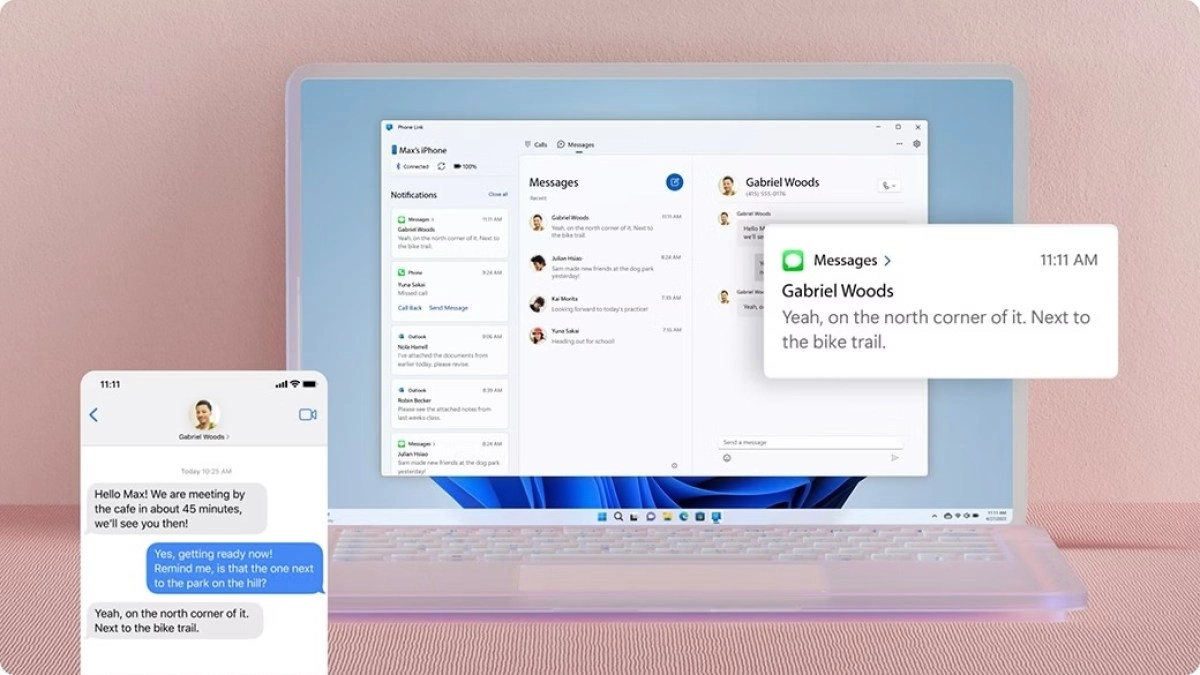 iPhone and Windows cross-device messaging sync.