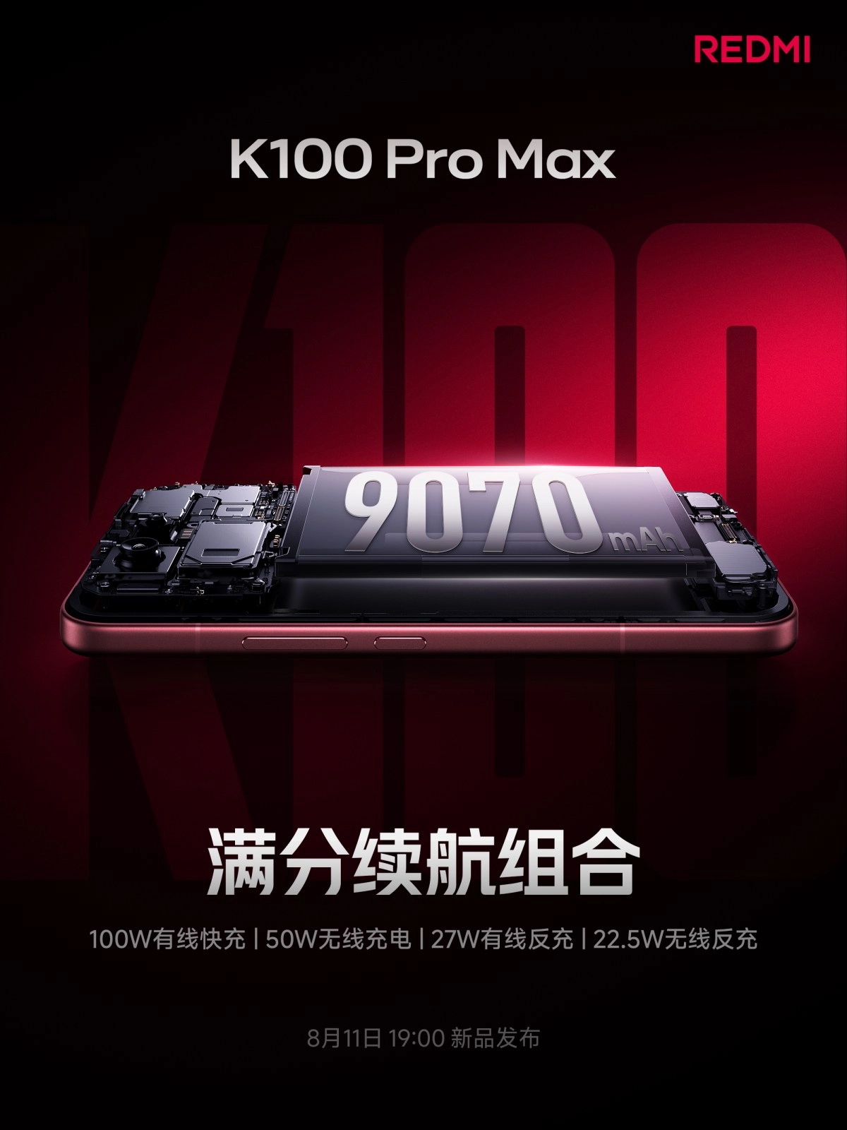 Redmi K100 Pro Max 9070mAh battery.