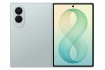 Galaxy Z Fold8 folded light blue smartphone.