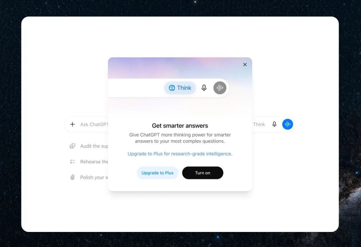 ChatGPT upgrade prompt for smarter answers.