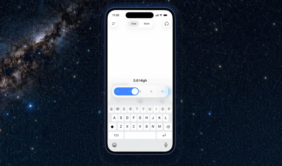 ChatGPT mobile app displaying chat model controls.