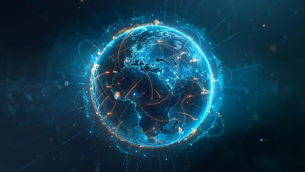Digital Earth with global network connections.