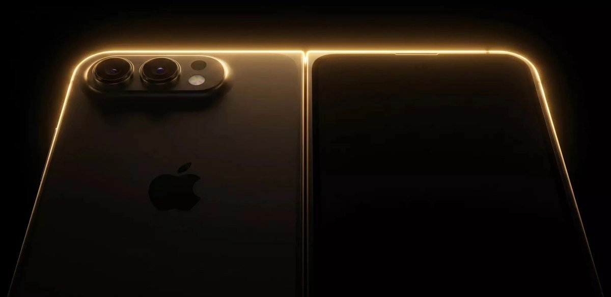 iPhone Ultra concept with gold outline and dual cameras.