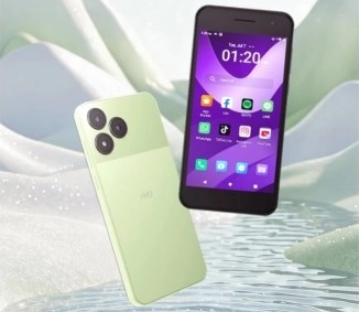 Two phones, one black, one light green.
